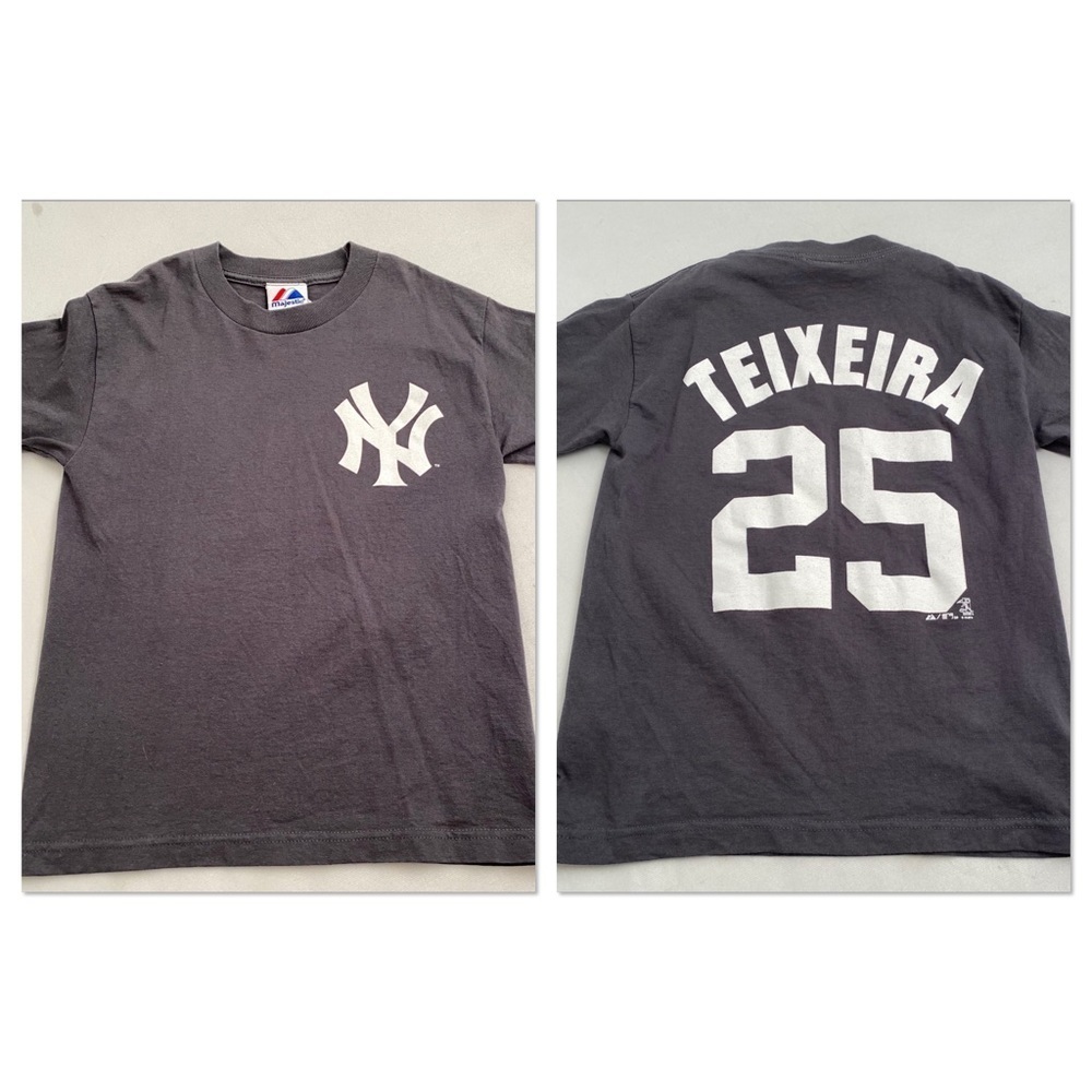 Majestic Yankees Mark Teixiera gray short sleeve crew neck t-shirt YS